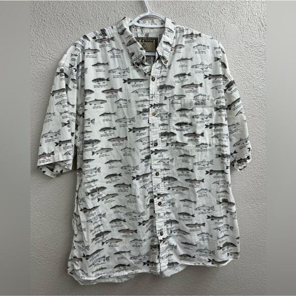 Bit & Bridle Outfitters Mens Shirt Size Large White Fish Short Sleeve Button Up - Picture 1 of 11